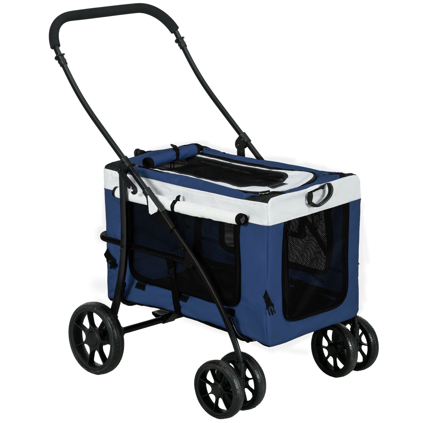 Pawhut Carrito Para Perros Plegable Con Vagón Desmontable Y Cojín Azul_0