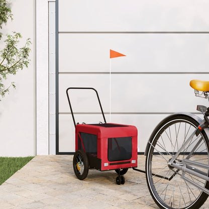Vidaxl Remolque De Bicicleta Mascotas Hierro Tela Oxford Rojo Negro_1