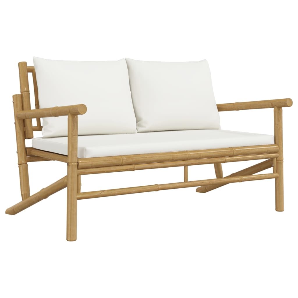 Vidaxl Set De Muebles De Jardín 2 Piezas Bambú Y Cojines Blanco Crema_4