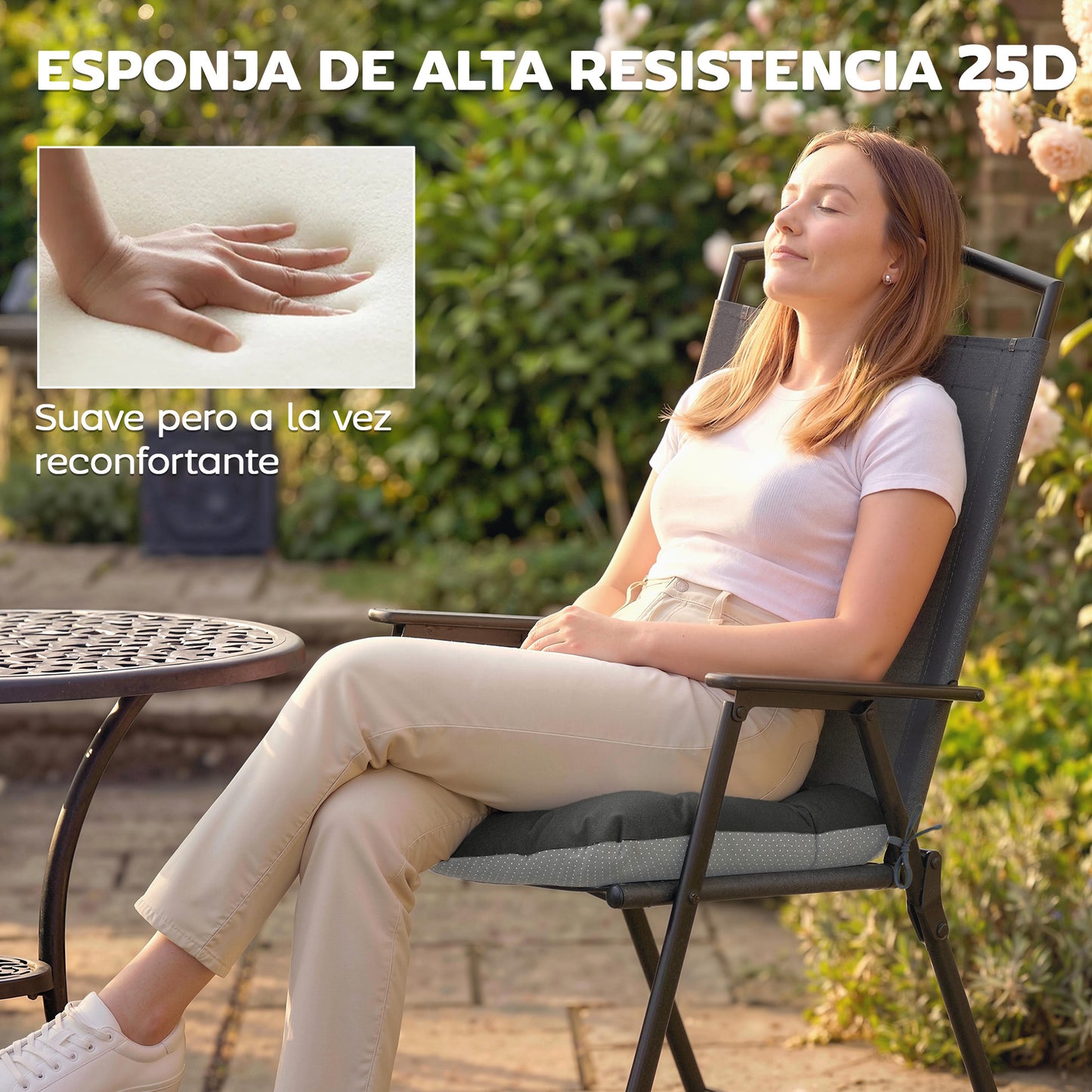 Outsunny Set De 4 Cojines Para Sillas 39,5x39,5x10 Cm Para Jardín Con Lazos Gris_5