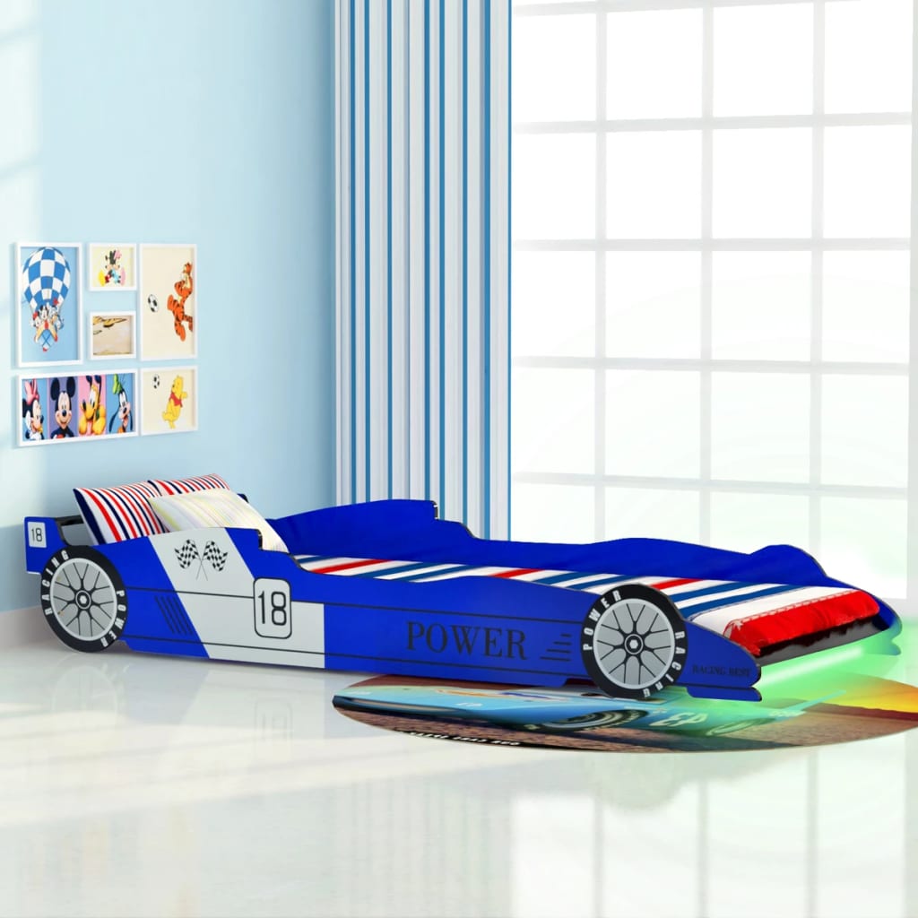 Cama Infantil Con Forma De Coche Carreras Y Led 90x200 Cm Azul / Vetonek_3
