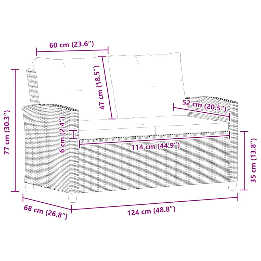 Vidaxl Sofá De Jardín 2 Plazas Y Cojines Ratán Sintético Gris 124 Cm_2