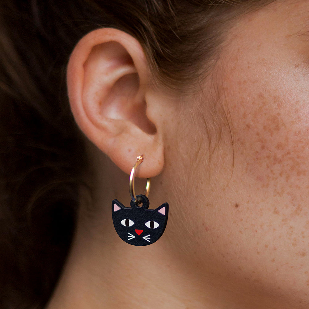 Pendientes Gato - Aro de Acero Quirúrgico y Bañado en Oro de 18k - Nature Vibes_3