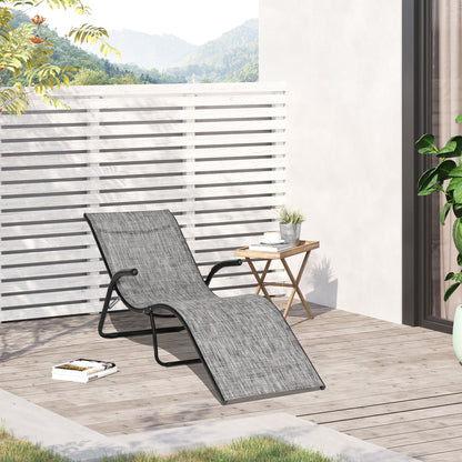 Outsunny Tumbona Plegable De Jardín Con Reposabrazos Y Reposapiés Metal Gris_1