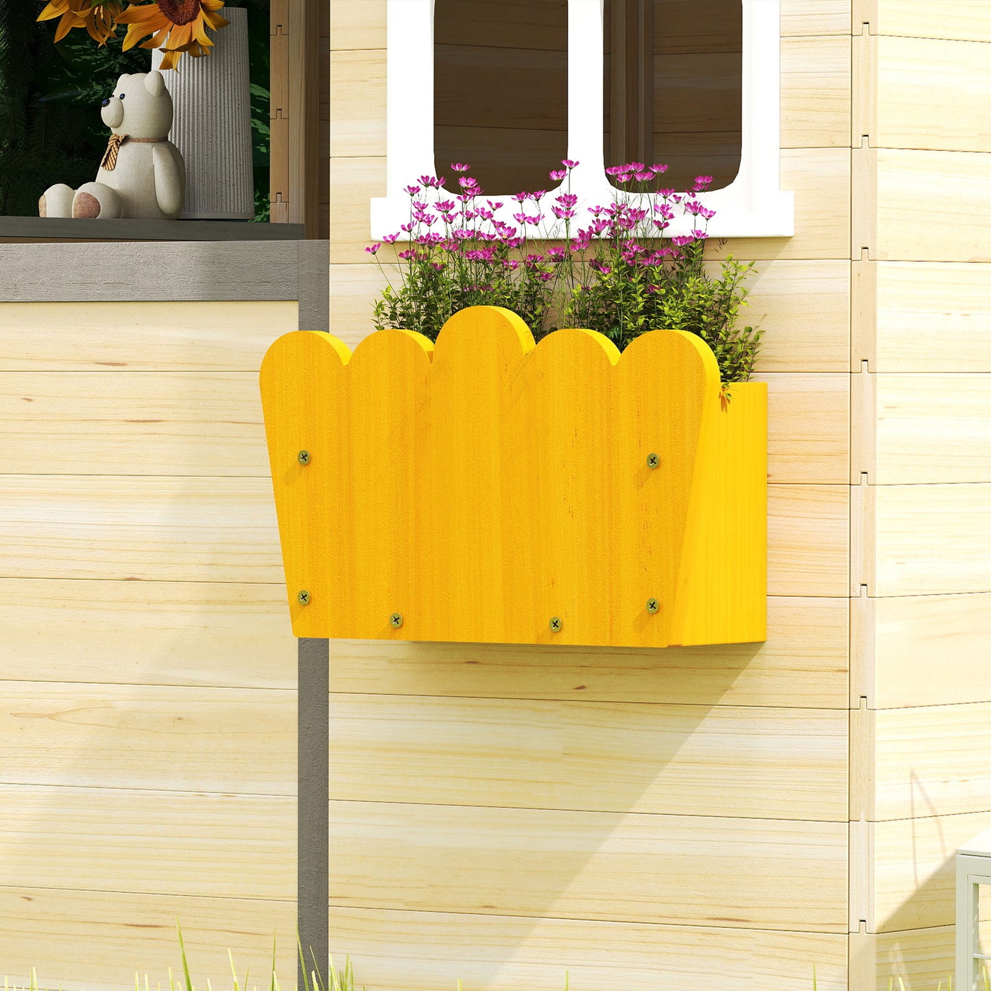 Outsunny Casa De Jardín Infantil De Madera Con Ventanas 113x94x134,5 Cm Natural_3