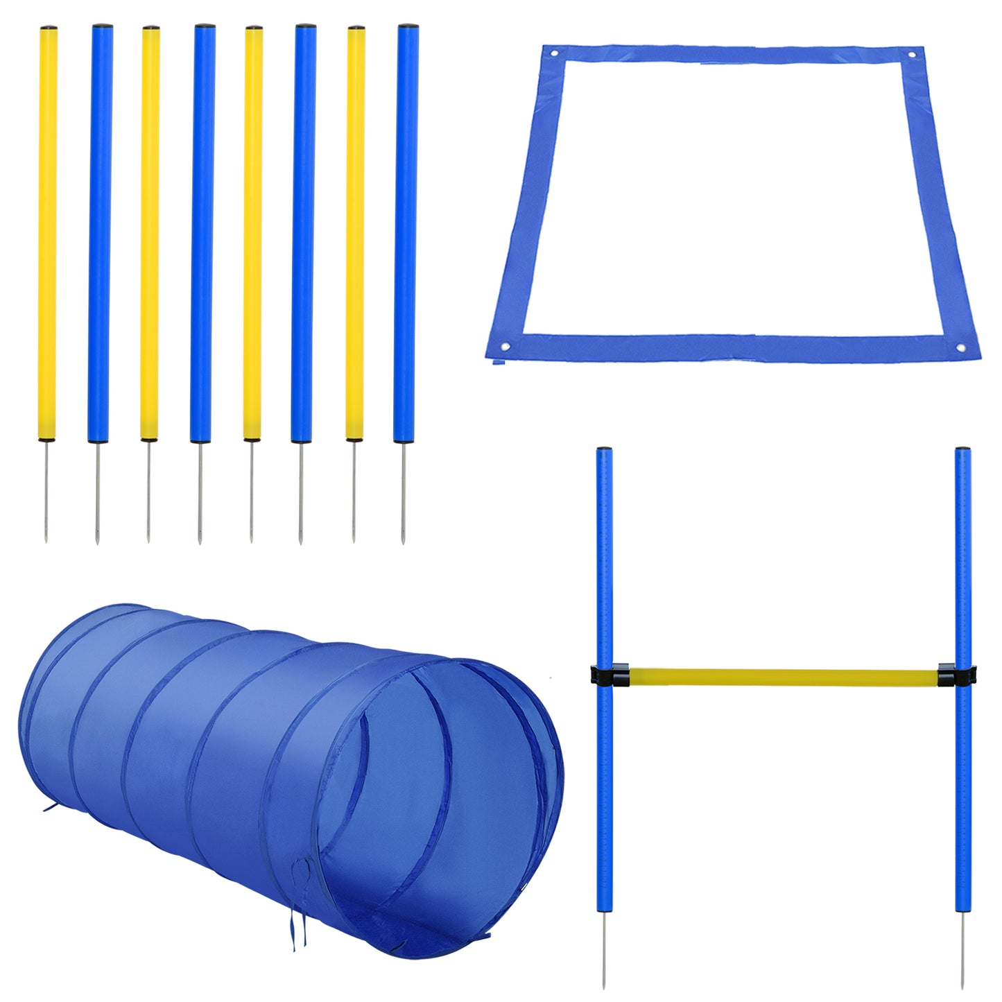 Pawhut Set De Entrenamiento De Agilidad Para Perros Salto Túnel Exterior Azul_1