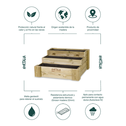 Cajón De Cultivo De Madera Tratada 80x80x40 Cm Box Stairs 80 Hortalia_4