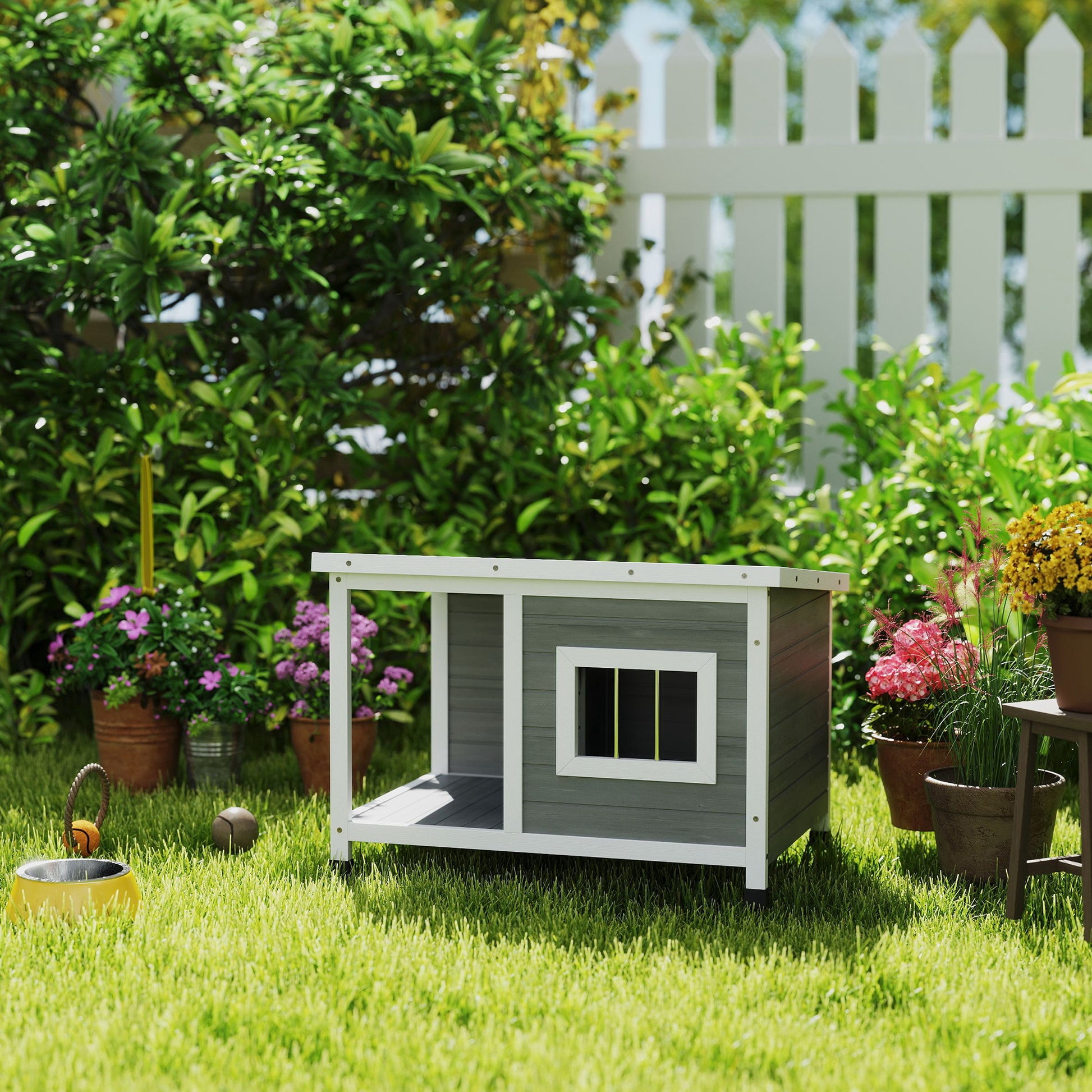 Pawhut Caseta Para Perros Exterior 85,5x62x60 Cm Con Techo Asfáltico Abatible_1