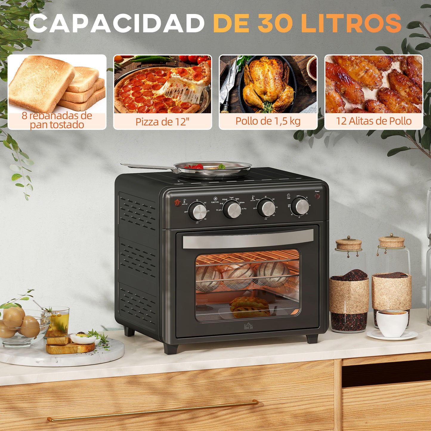 Homcom Horno Eléctrico Multifunción De Sobremesa De 30l 1600w 43x39x39cm Negro_3