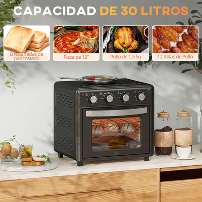 Homcom Horno Eléctrico Multifunción De Sobremesa De 30l 1600w 43x39x39cm Negro_3
