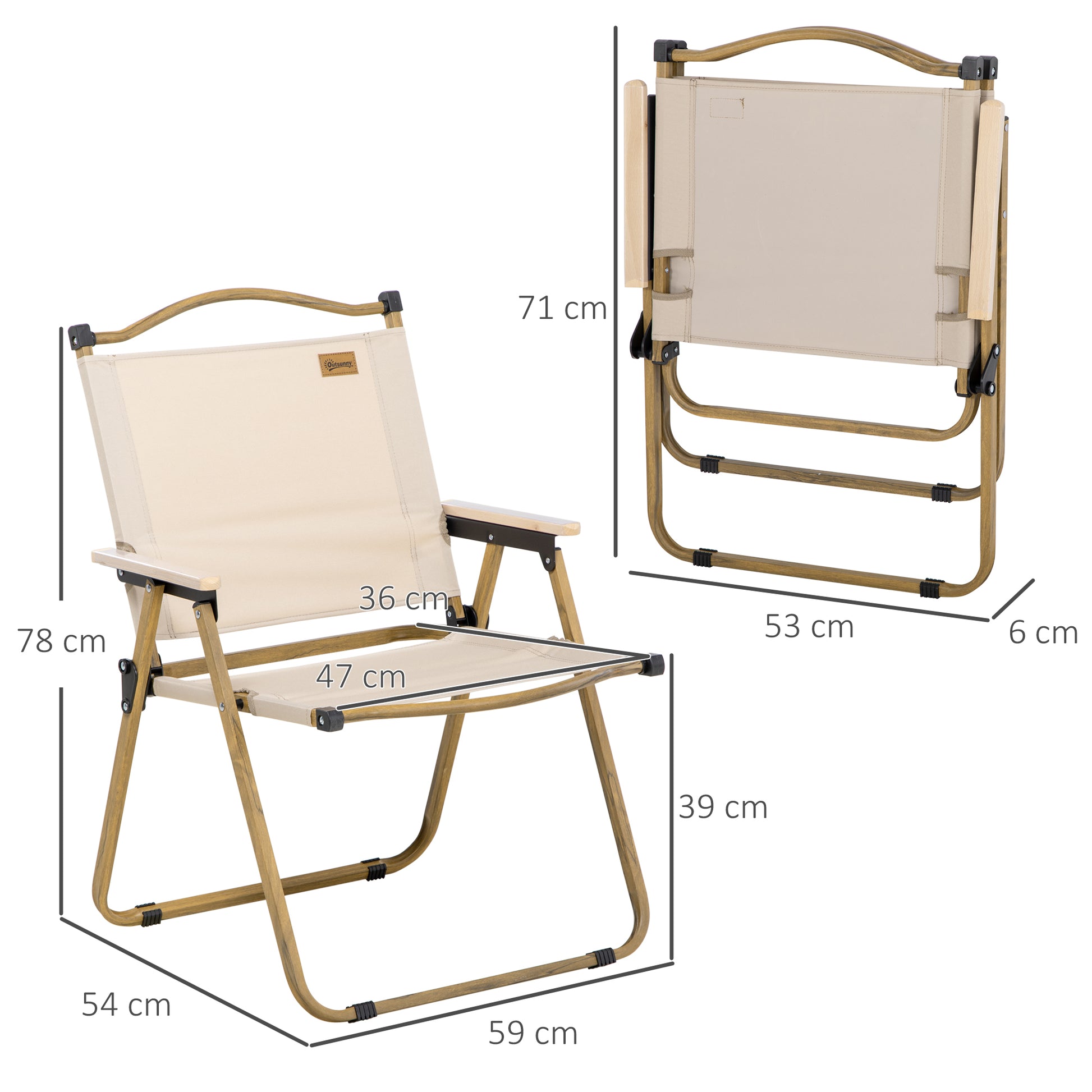 Outsunny Pack De 2 Sillas Plegable De Camping Con Reposabrazos Caqui_2