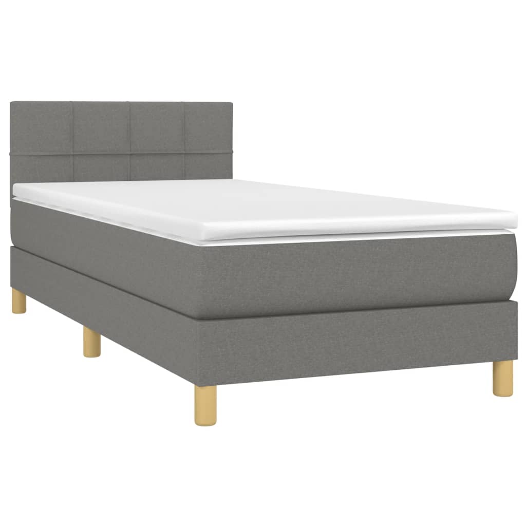 Cama Box Spring Con Colchón Y Led Tela Gris Oscuro 80x200 Cm / Vetonek_3