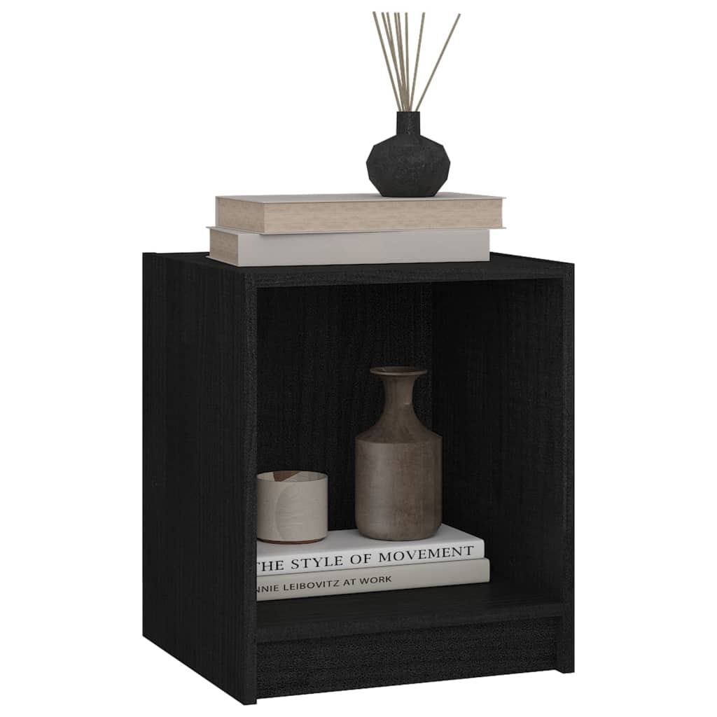 Mesita De Noche Madera Maciza De Pino Negro 35,5x33,5x41,5 Cm_1