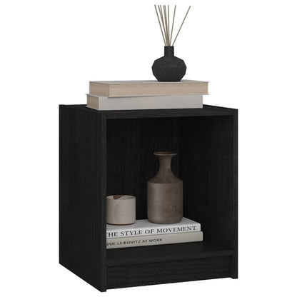 Mesita De Noche Madera Maciza De Pino Negro 35,5x33,5x41,5 Cm_1