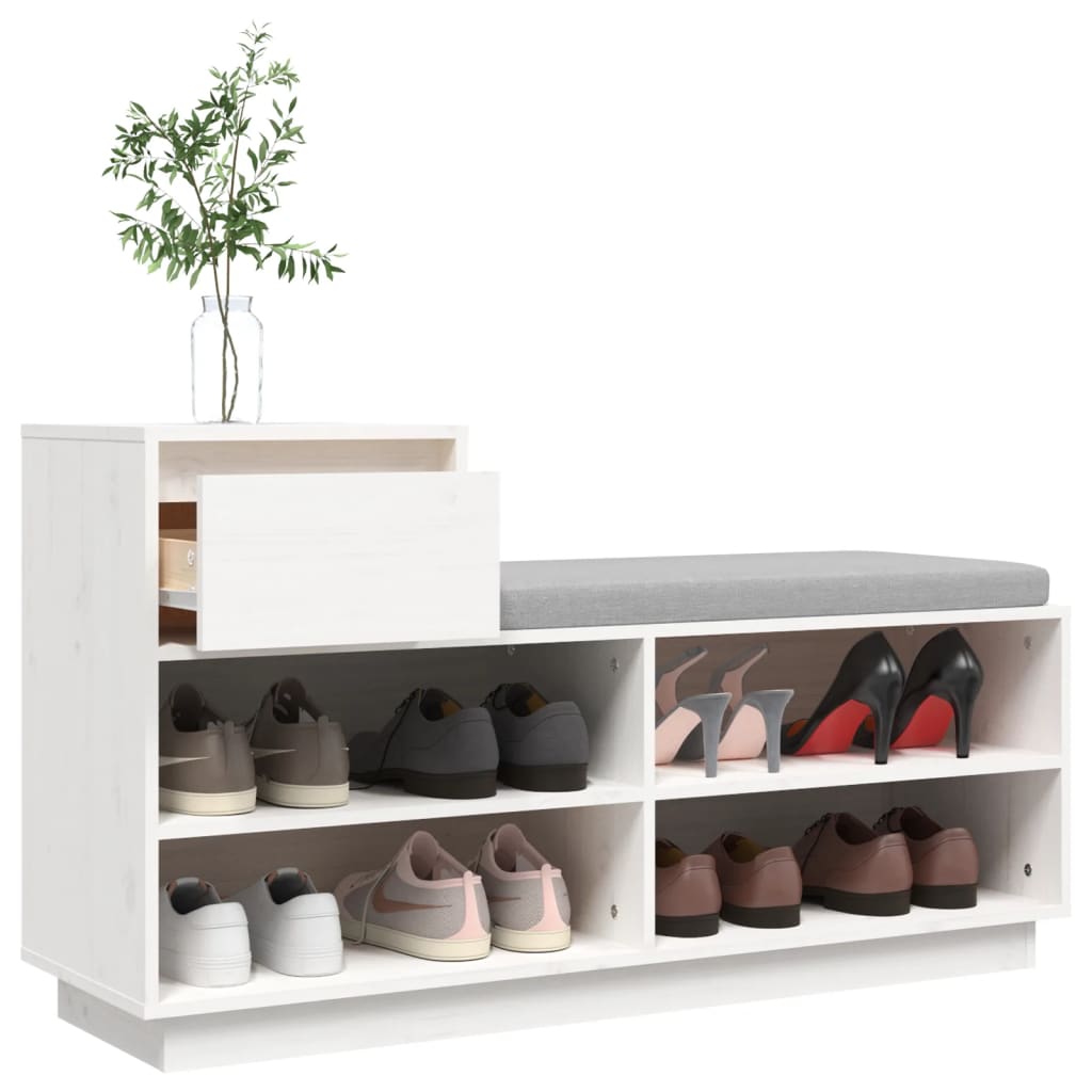 Mueble Zapatero De Madera Maciza De Pino Blanco 110x34x61 Cm / Vetonek_5