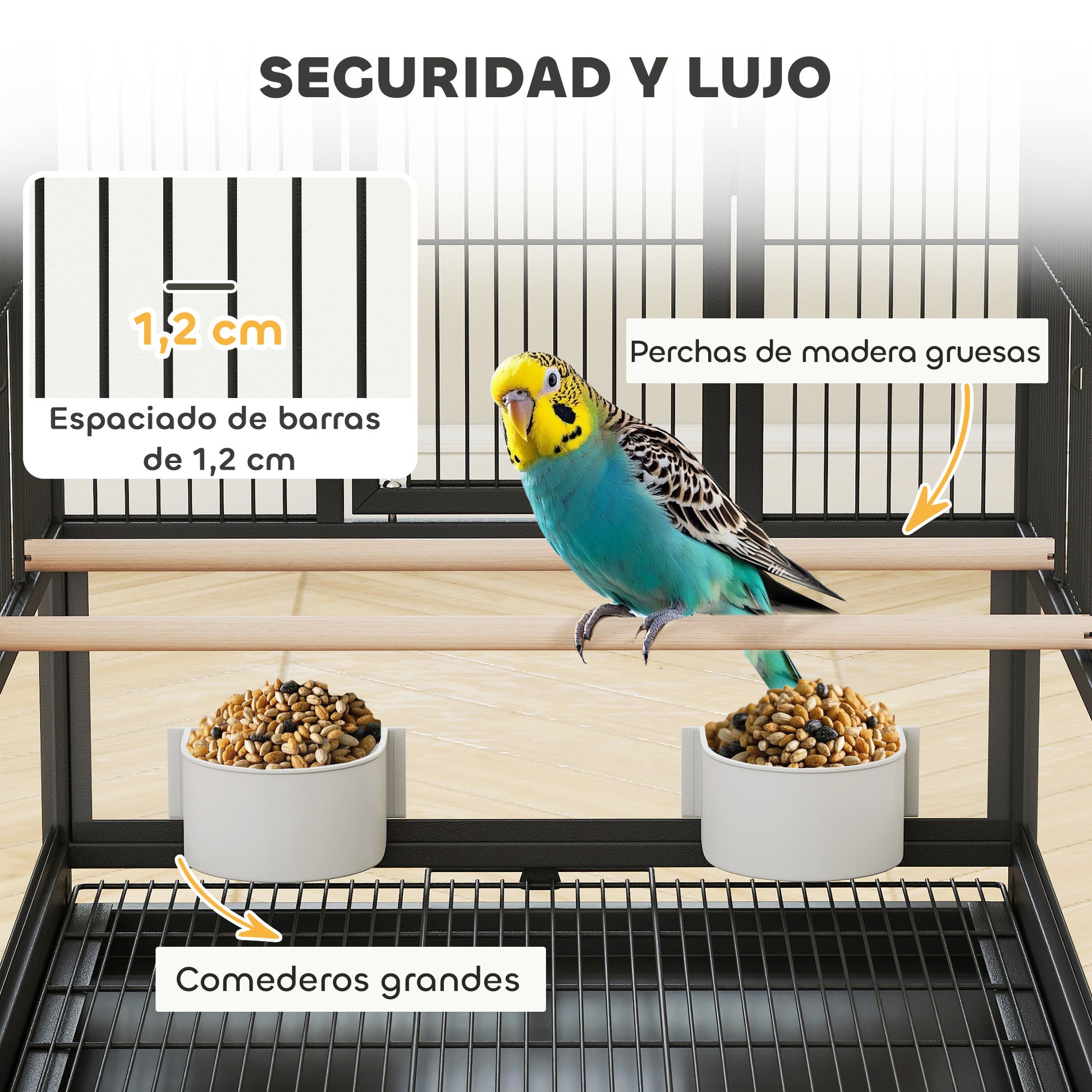 Pawhut Jaula Para Pájaros De 2 Niveles Con Ruedas Paneles Acrílicos Negro_4