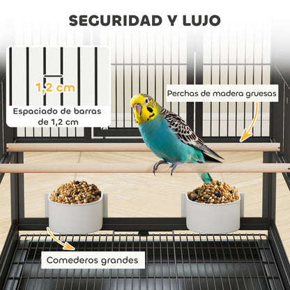 Pawhut Jaula Para Pájaros De 2 Niveles Con Ruedas Paneles Acrílicos Negro_4