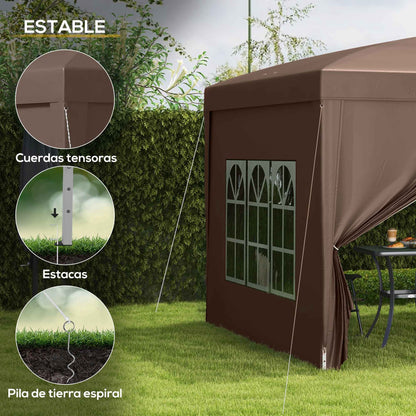 Outsunny Carpa Plegable Pop-up 3x3 M Con 4 Paredes Laterales Anti-uv Café_5