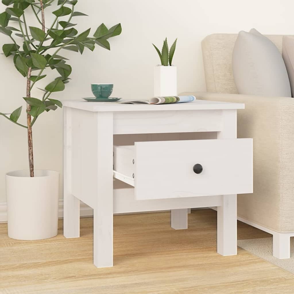 Mesa Auxiliar De Madera Maciza De Pino Blanco 40x40x39 Cm_1