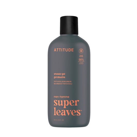Super leaves men Gel de ducha - Pachulí y bourbon, Attitude, 415mL