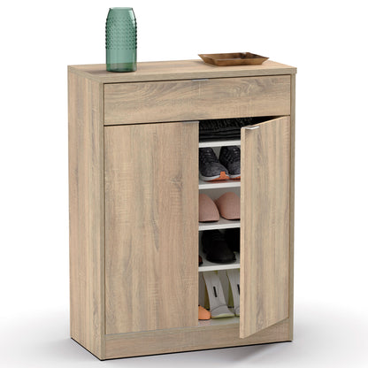 Zapatero Entrada Recibidor, Mueble Auxiliar Estrecho Zapatos, 2 Puertas, 1 Cajón 101x75x36 Cm, Briebe, Domus, Madera