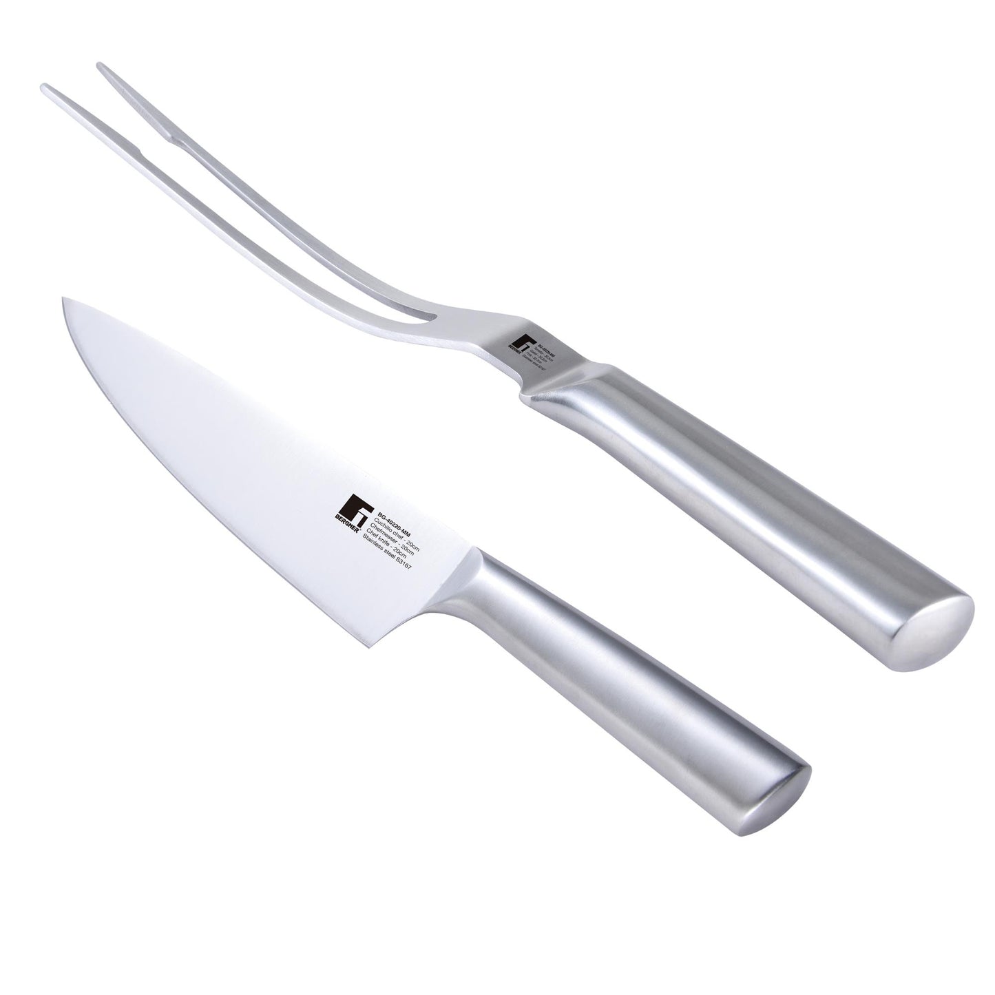 Set De Cuchillo Chef + Tenedor Para Carne Bbq En Acero Inoxidable Bergner_0