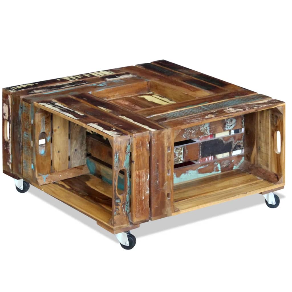 Mesa De Centro Madera Maciza Reciclada 70x70x35 Cm_1