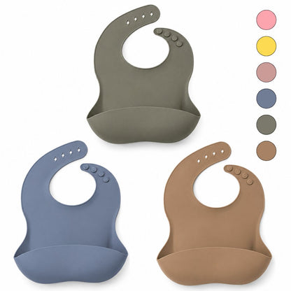 Bathby Pack De 3 Baberos De Silicona Para Bebé, Baberos Impermeables Con Bolsillo Recogecomida Y Reutilizables_0
