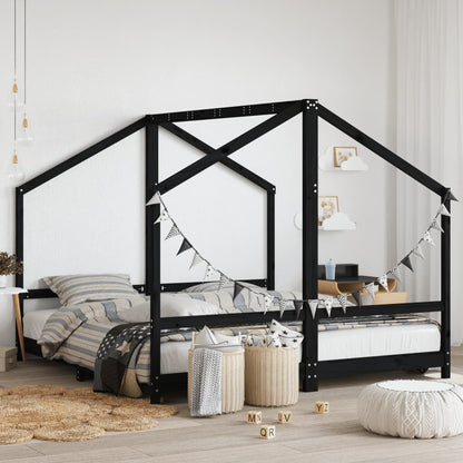 Vidaxl Estructura De Cama De Niños Madera De Pino Negro 2x(90x190) Cm_1