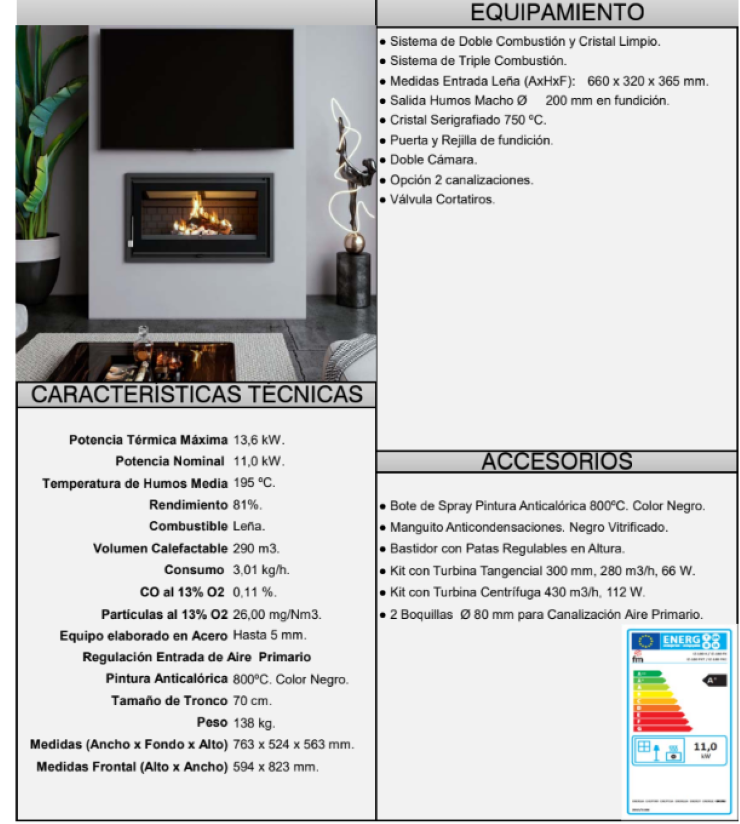 BRICOSOL Insertable de leña panorámico triple combustión y cristal serigrafiado FM Modelo IZ – 180 FKT (Turbina Tangencial)_3