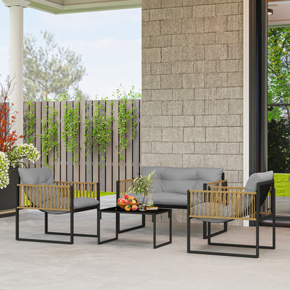 Outsunny Conjunto De Jardín Exterior De Ratán Sintético De 4 Piezas Gris Natural_1