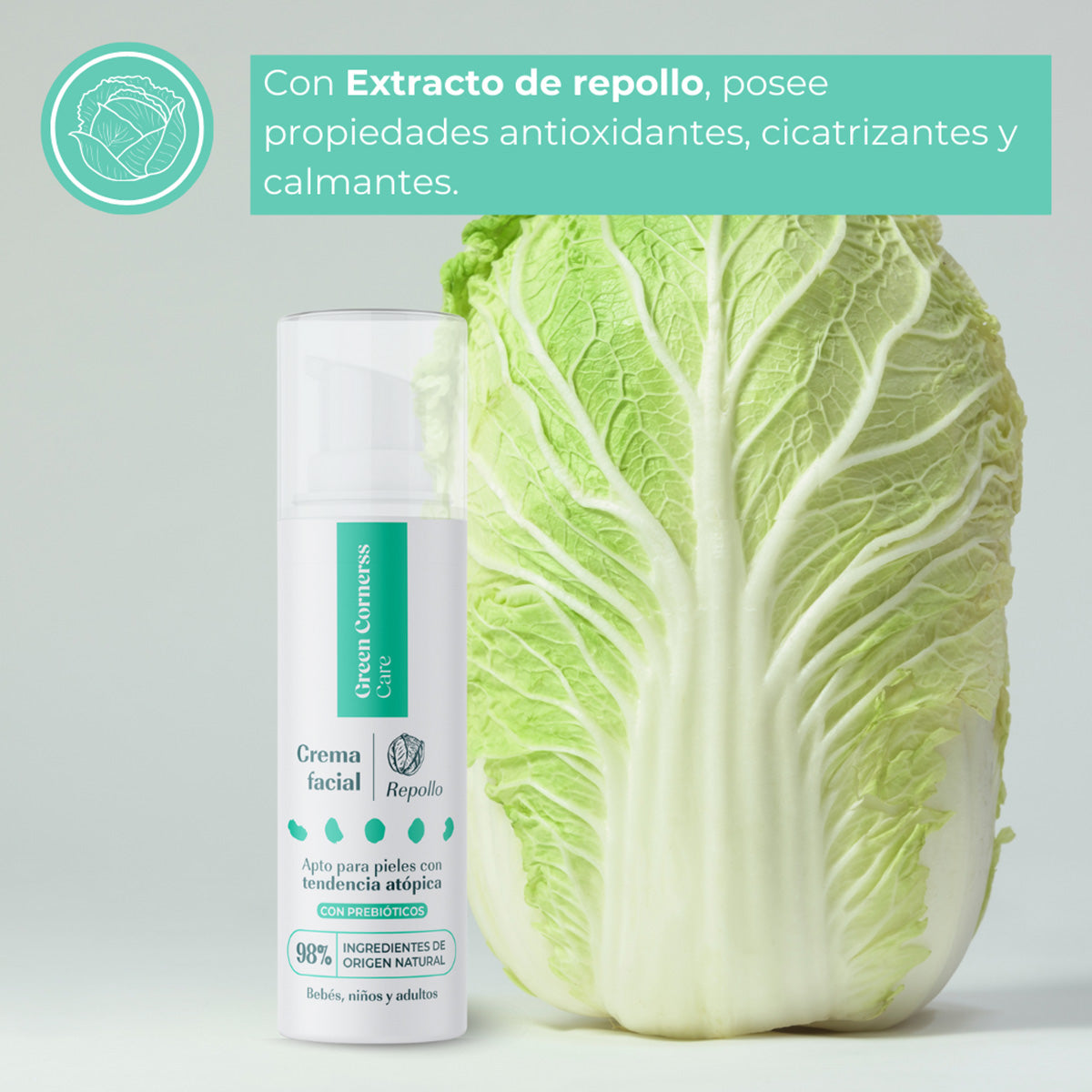 Crema facial de repollo apta para piel atópica Green Corners 50 ml
