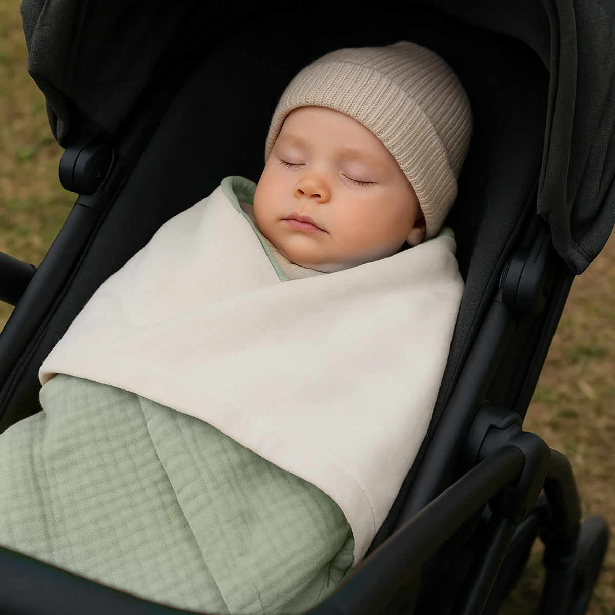 Manta De Algodón Orgánico Rex Blanca Y Verde