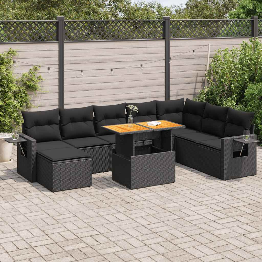 Set De Sofás De Jardín Con Cojines 9 Pzas Ratán Sintético Negro / Vetonek_2