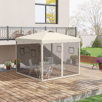 Outsunny Carpa Plegable 3x3 M Con Pared Lateral De Malla 6 Ventanas Beige_1