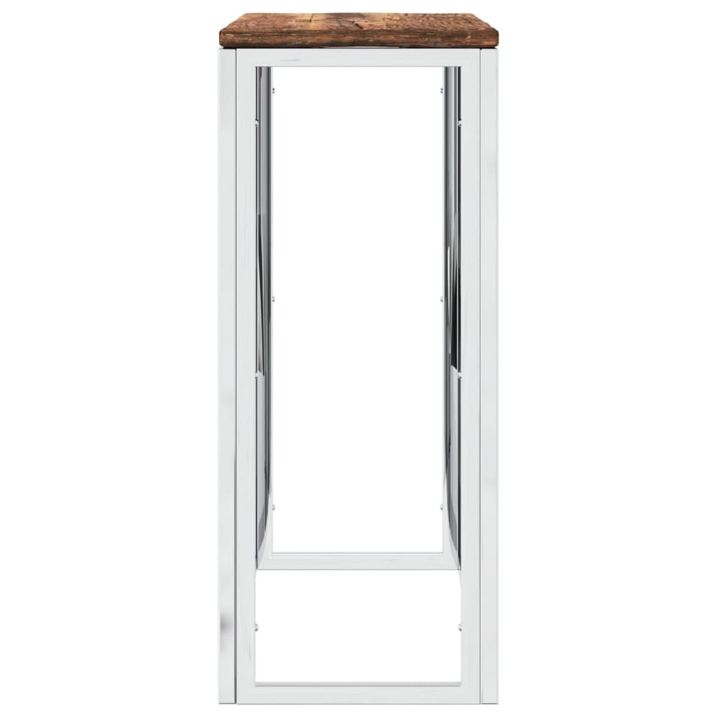 Mesa Consola Acero Inoxidable Madera Maciza Reciclada Plateada_2