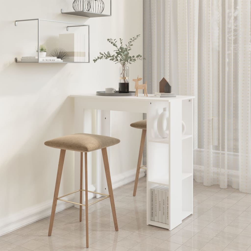 Mesa Bar Con Estante Madera Contrachapada Blanco 102x50x103,5cm_4