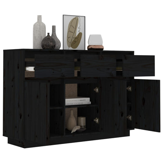 Aparador De Madera Maciza De Pino Negro 110x34x75 Cm / Vetonek_0