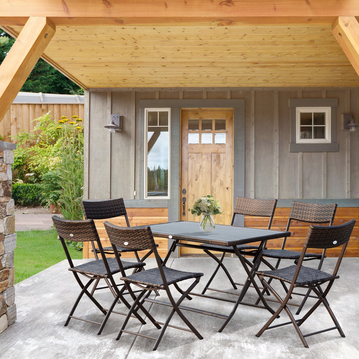 Outsunny Conjunto De Mesa Sillas Muebles Plegable Ratán Para Jardín Exterior_1
