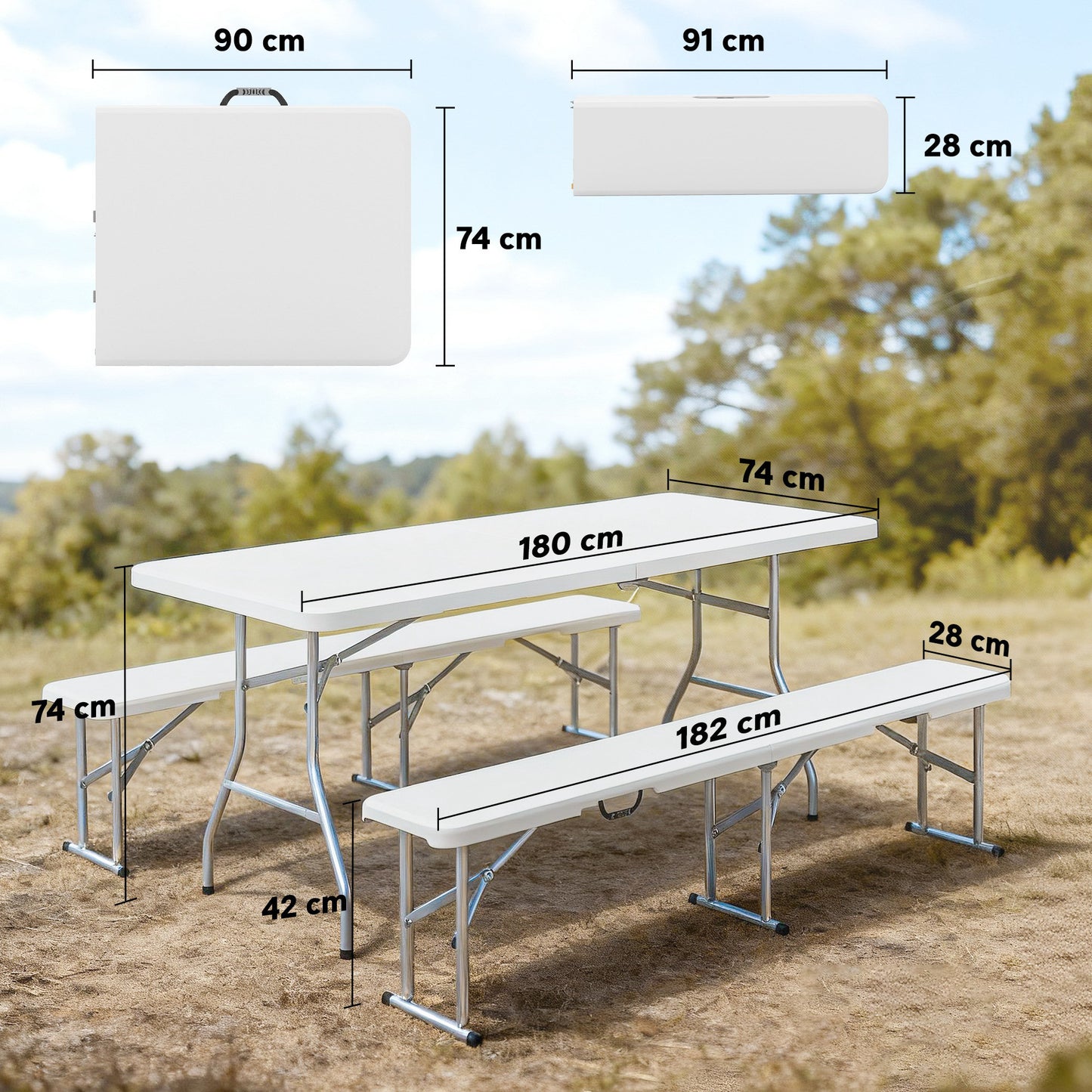 Outsunny Conjunto De Camping Plegable 3 Piezas Mesa Plegable Camping Con Bancos_2