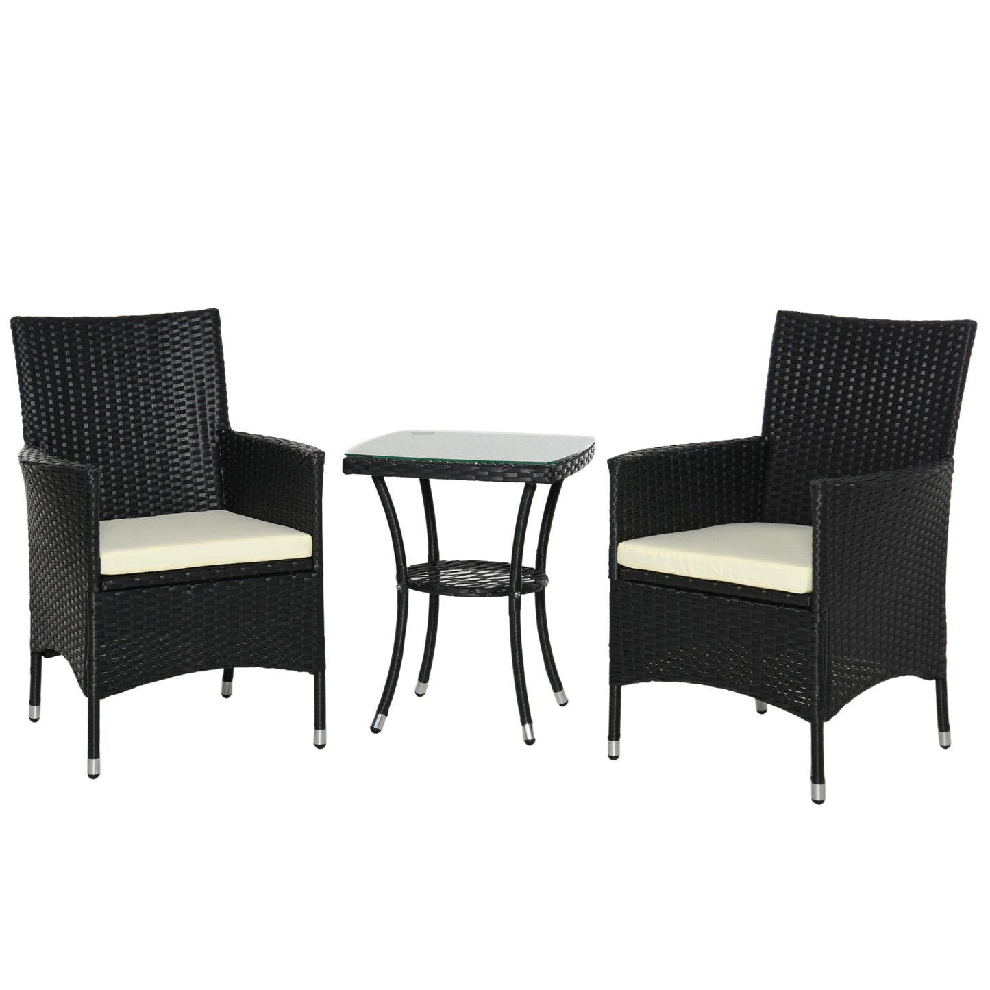 Outsunny Conjunto De Muebles De Exterior De Ratán 1 Mesa 2 Sillas Negro_0