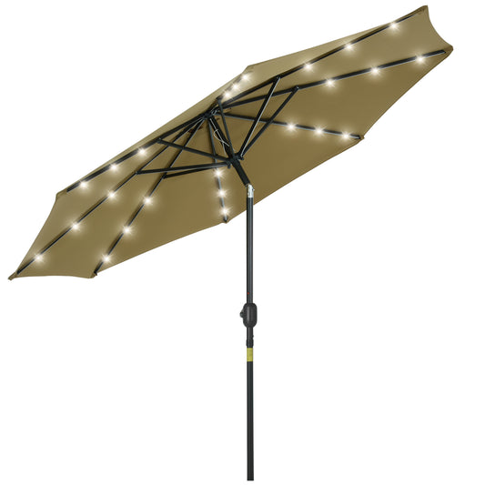 Outsunny Sombrilla De Jardín Ø268x238 Cm Con 24 Luces Led Solar Marrón_0