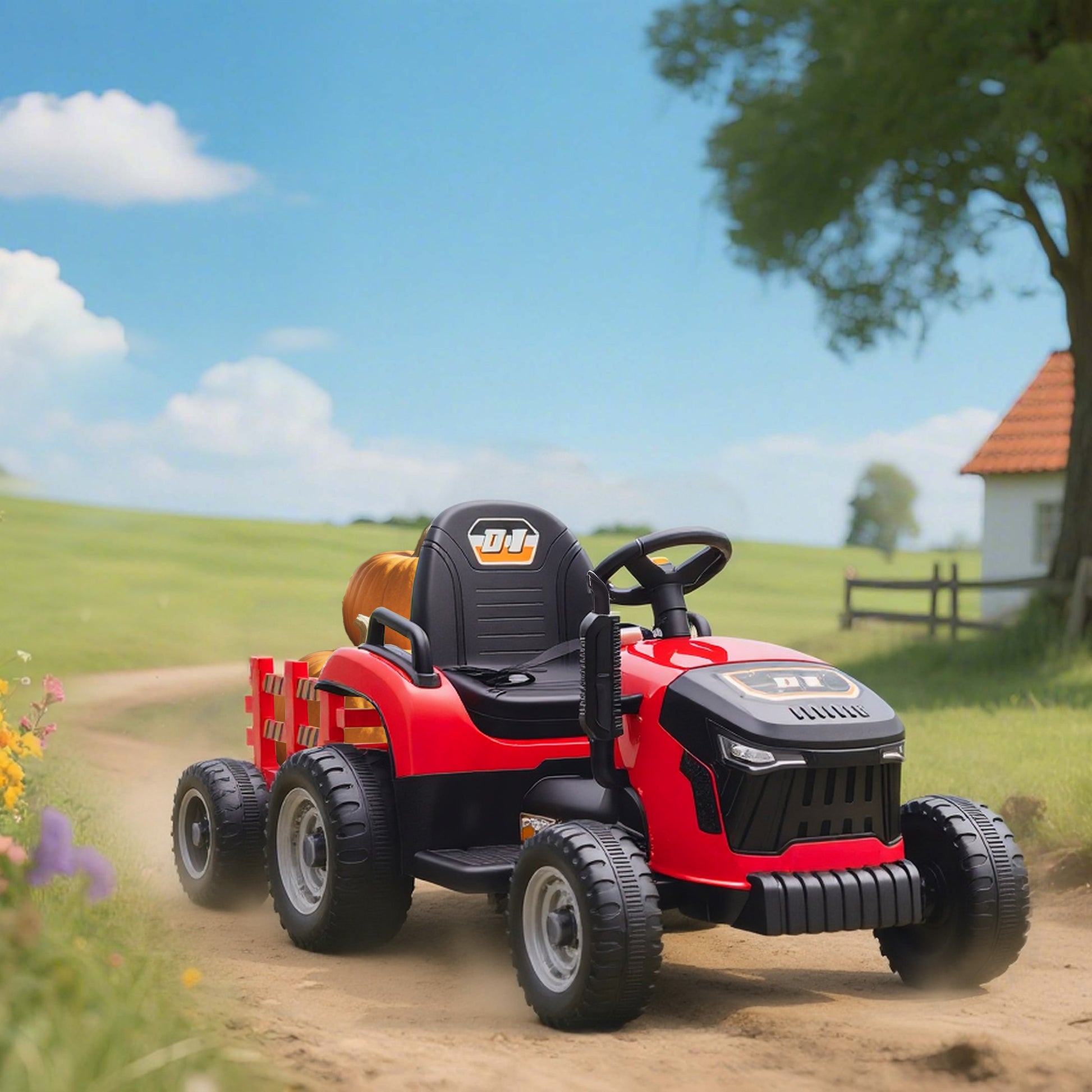 Aiyaplay Tractor Eléctrico Para Niños Con Remolque Desmontable Rojo_1