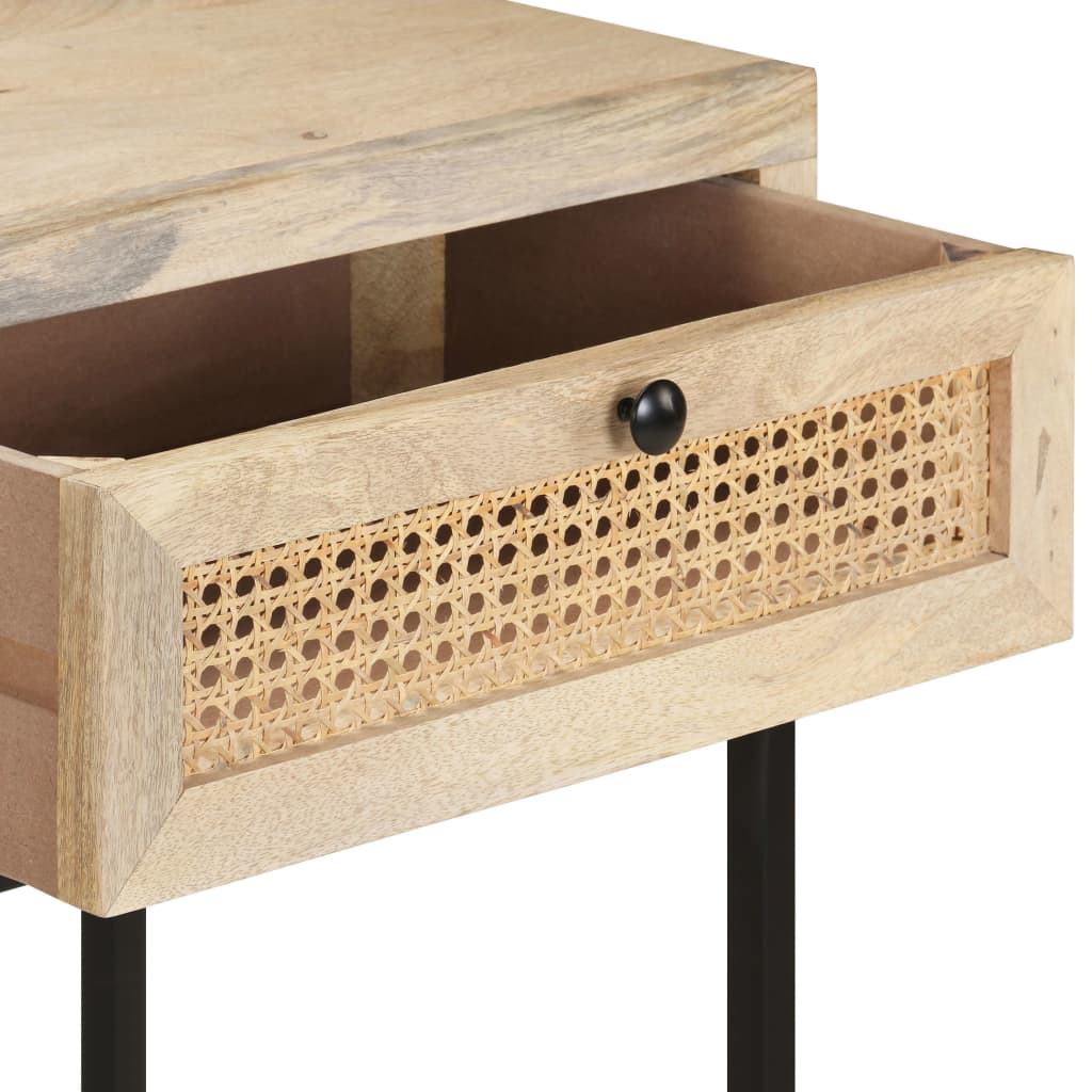 Mesa Consola Madera Maciza De Mango Y Caña Natural 100x35x76 Cm_4