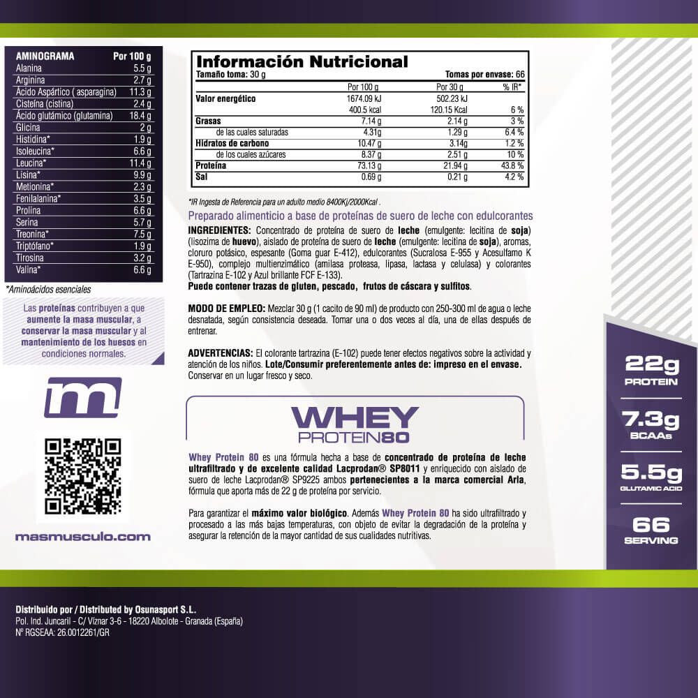 Whey Protein80 - 2 Kg - Crema De Pistacho - Aumenta La Masa Muscular - Masmusculo_4