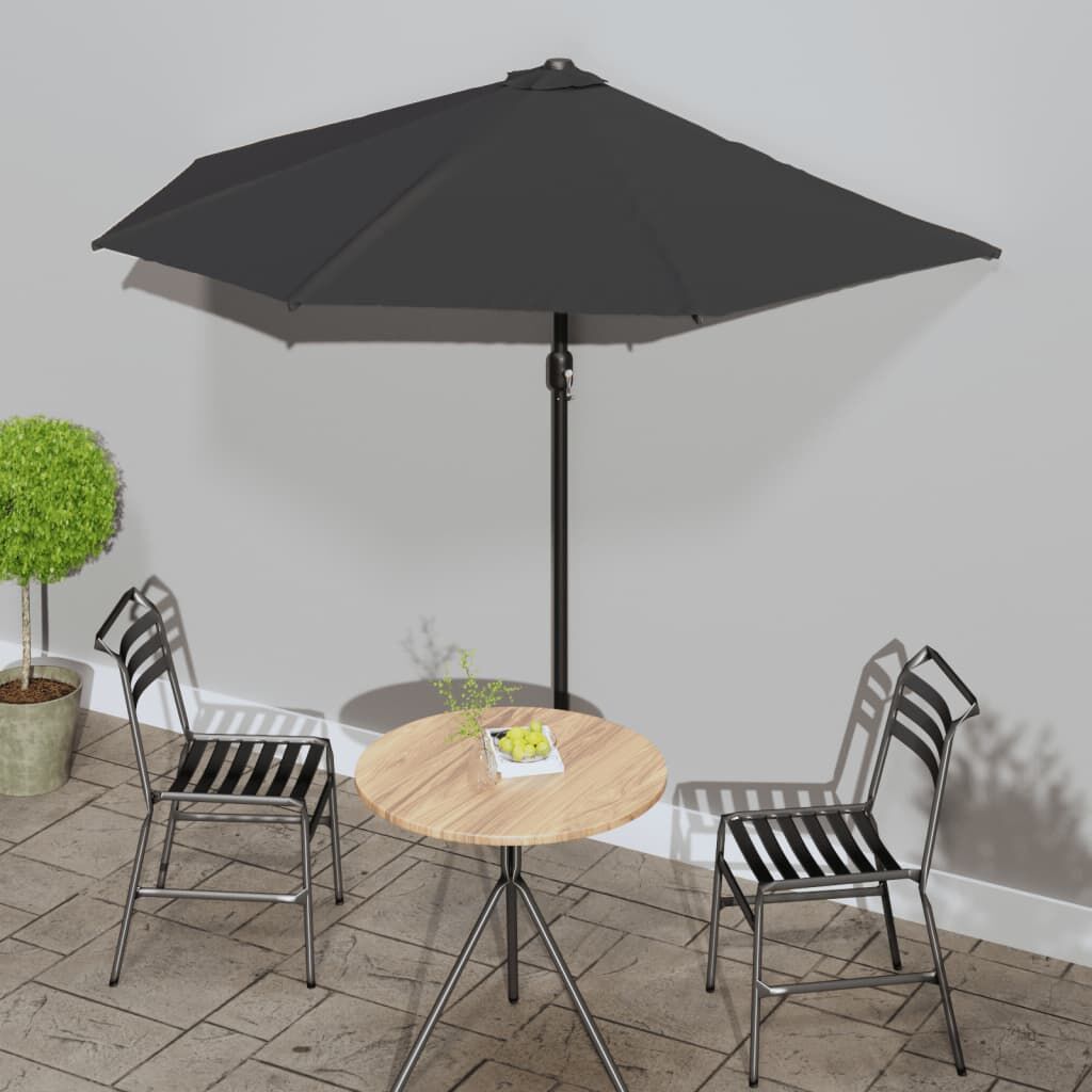 Vidaxl Sombrilla Balcón Semicircular Palo Aluminio Negro 270x144x222cm_1