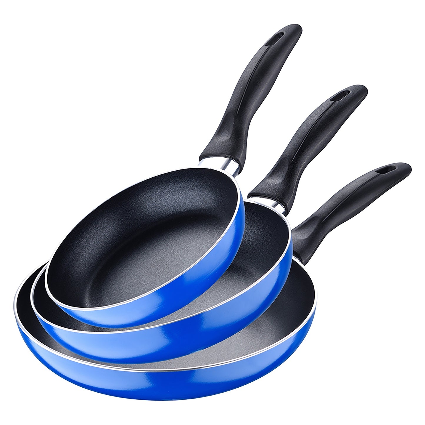 Set 3pc Sarten (16+20+24cm) Aluminio Prensado, Inducción, Azul Navy Paradise Con Set 3pc Utensilios De Cocina Silicona Madera
