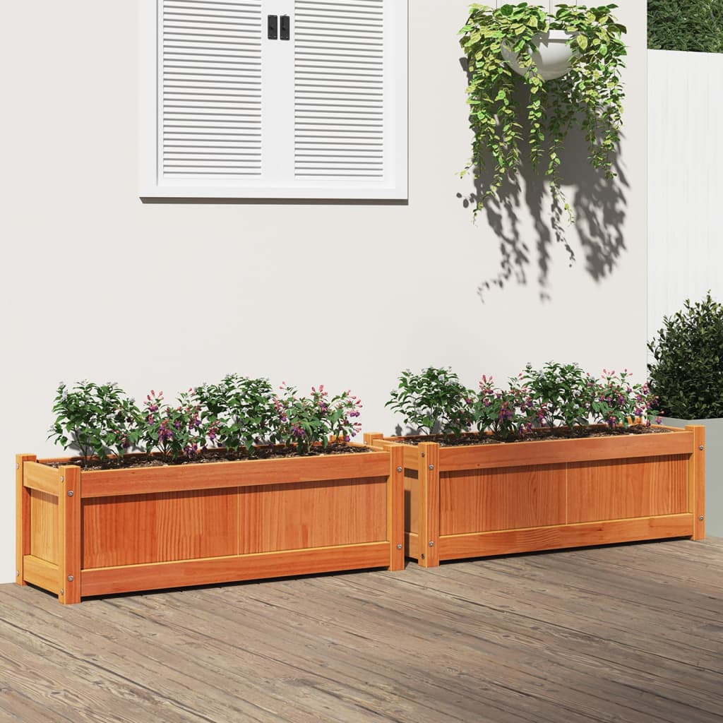 Jardineras De Exterior 2 Uds Madera Maciza De Pino Marrón Cera_1