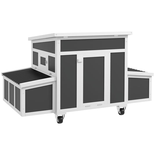 Pawhut Gallinero De Madera 147x93,5x89,5 Cm Con Bandeja Extraíble Gris Oscuro_0