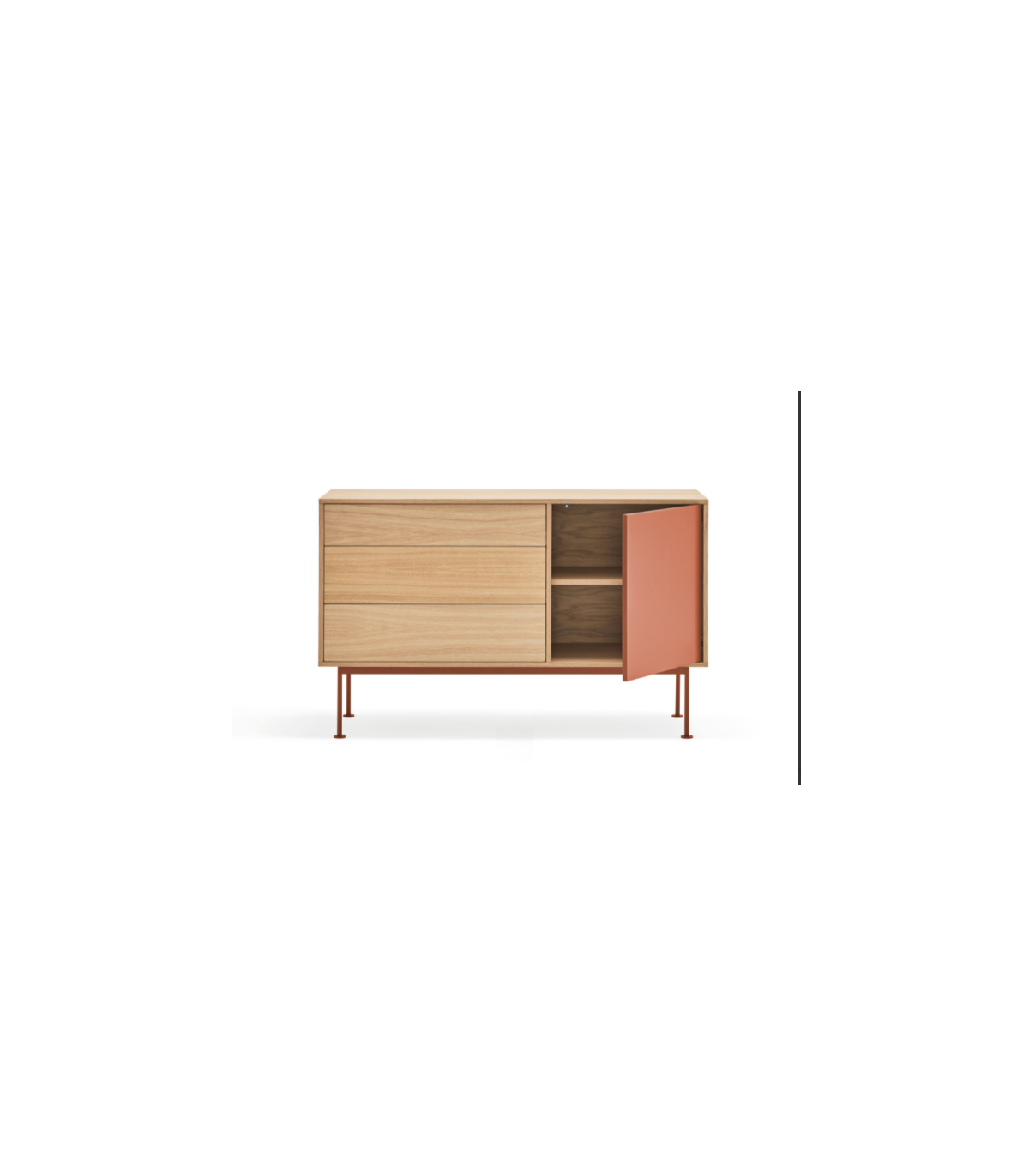 Mueble Aparador Modelo Yoko 1 Puertas 3 Cajones Acabado Roble/teja, 45cm(ancho) 80cm(alto)_2